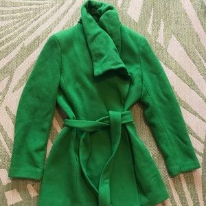 Calvin Klein Green Wool and Polyester Wrap Coat